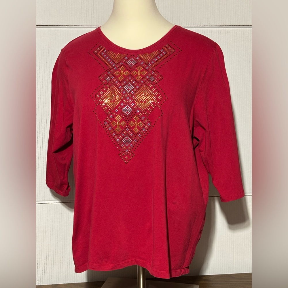 Catherine’s 3x women’s red top with bling. 28”L 23” p2p